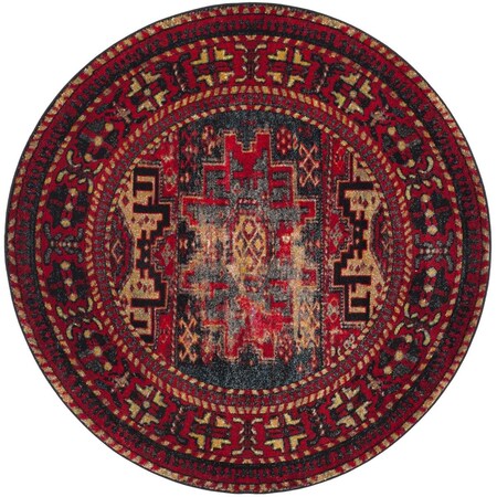Flowers First 4 x 4 ft. Vintage Hamadan Global; Traditional Round Power Loomed Rug; Red & Multi Color FL2149377